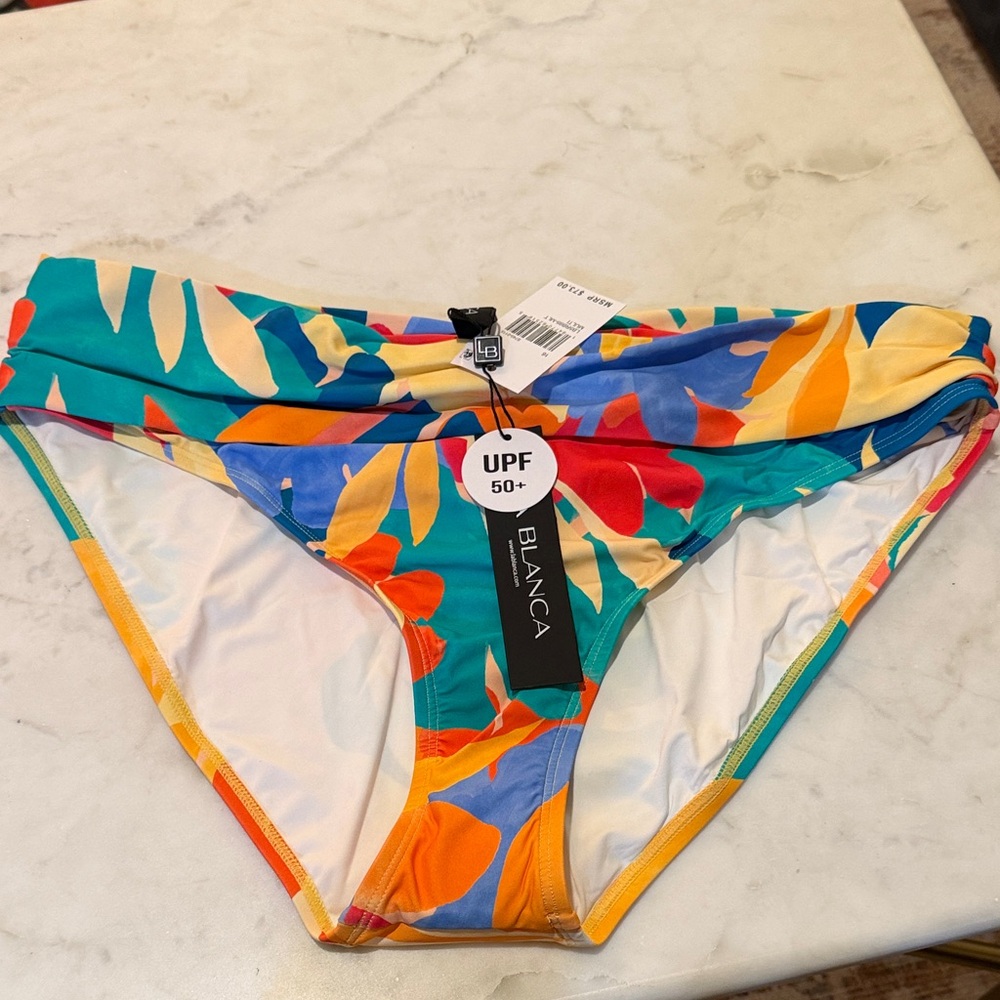 NWT LA BLANCA Colorful Leaf Print Bikini Bottom 16‎